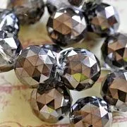 Бусина, стекло, "Шар", граненая, цвет радужный/черный, 16 мм