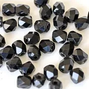 Бусина, стекло бочонок 4, граненая, цвет черный, 4x4 мм (уп 30+/-5 шт)
