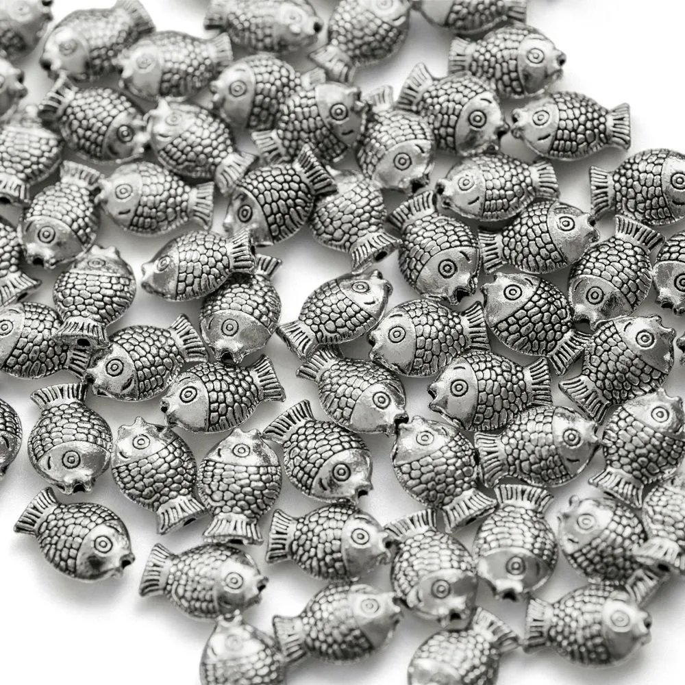 бусина, металл "рыбка", цвет античное серебро, 12x8x4 мм