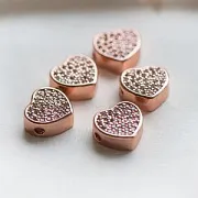 Бусина, металл "Сердце", цирконий, цвет розовое золото, 9x9.5x4 мм